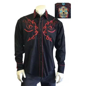 Men's Sugar Skulls Vintage Embroidered Western Shirt