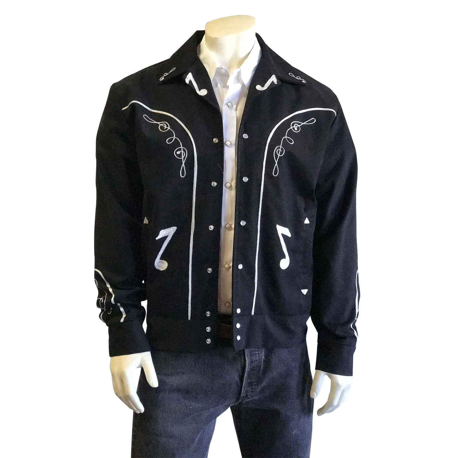 Men's Vintage Western Bolero Jacket with Musical Notes Embroidery