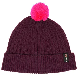 Merino Bobble Beanie (Wine/Fuchsia)