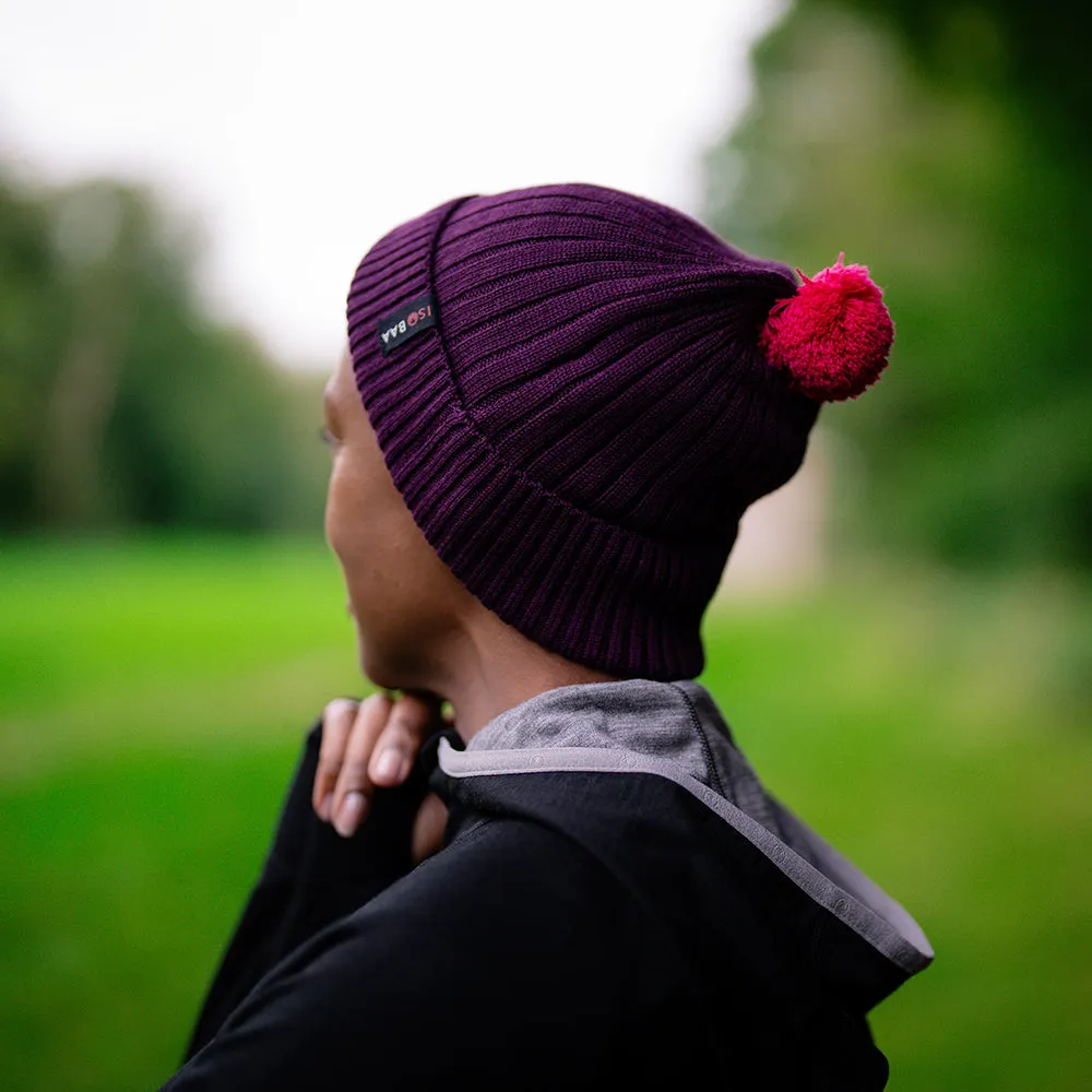 Merino Bobble Beanie (Wine/Fuchsia)