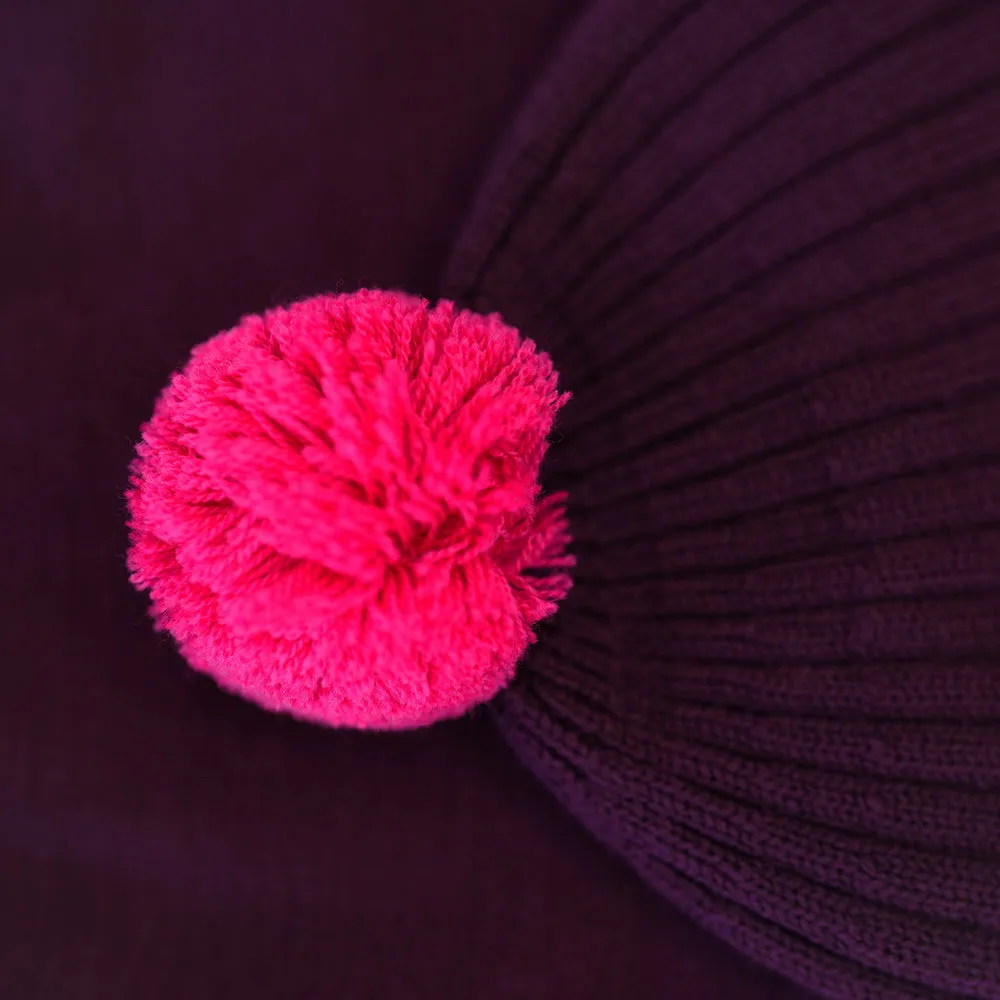 Merino Bobble Beanie (Wine/Fuchsia)