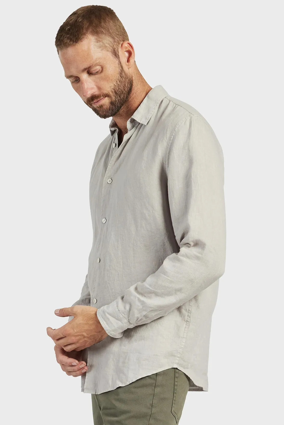 Mick Linen Shirt in Silver Cloud