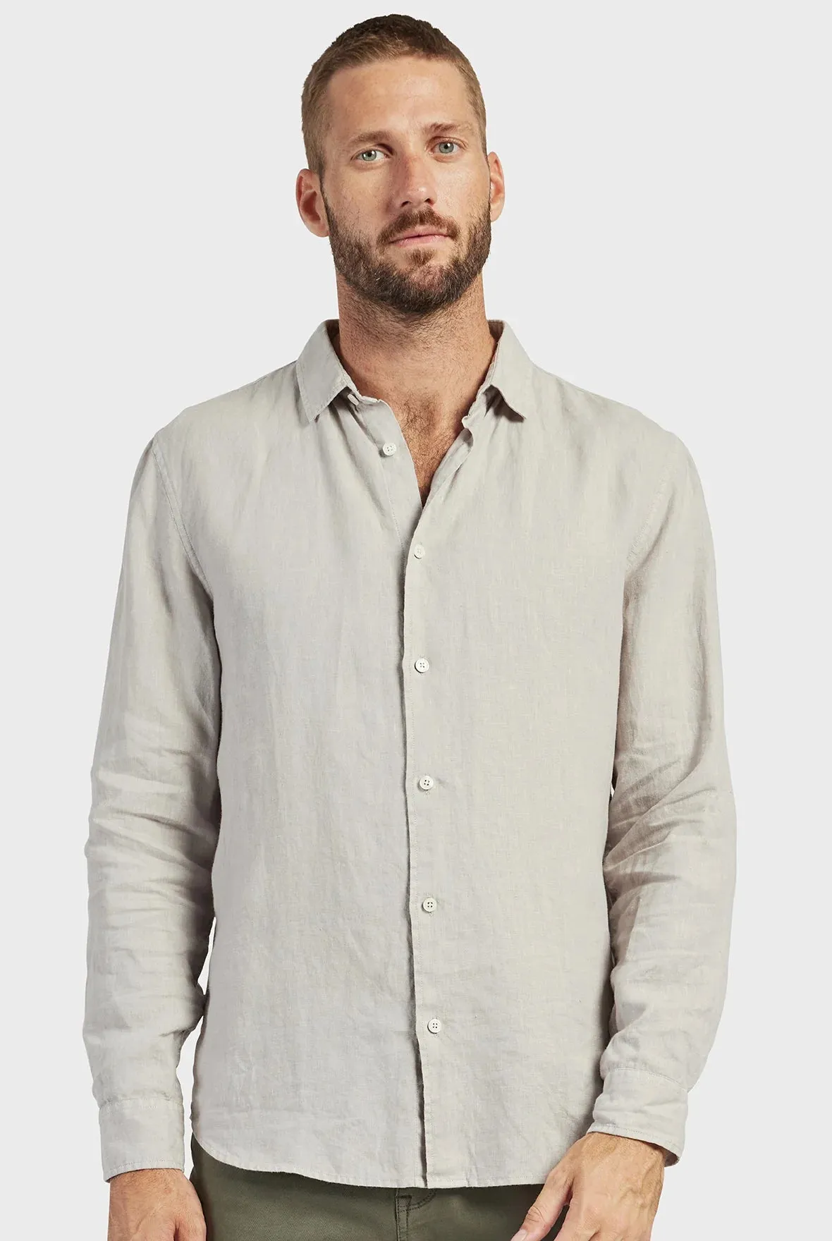 Mick Linen Shirt in Silver Cloud