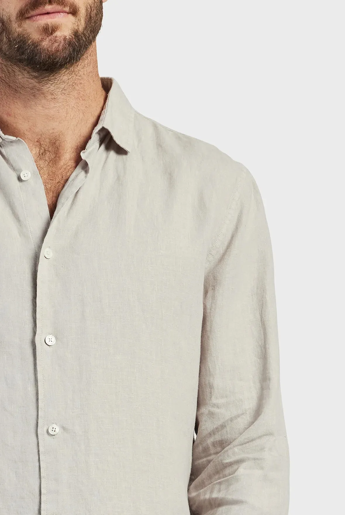 Mick Linen Shirt in Silver Cloud