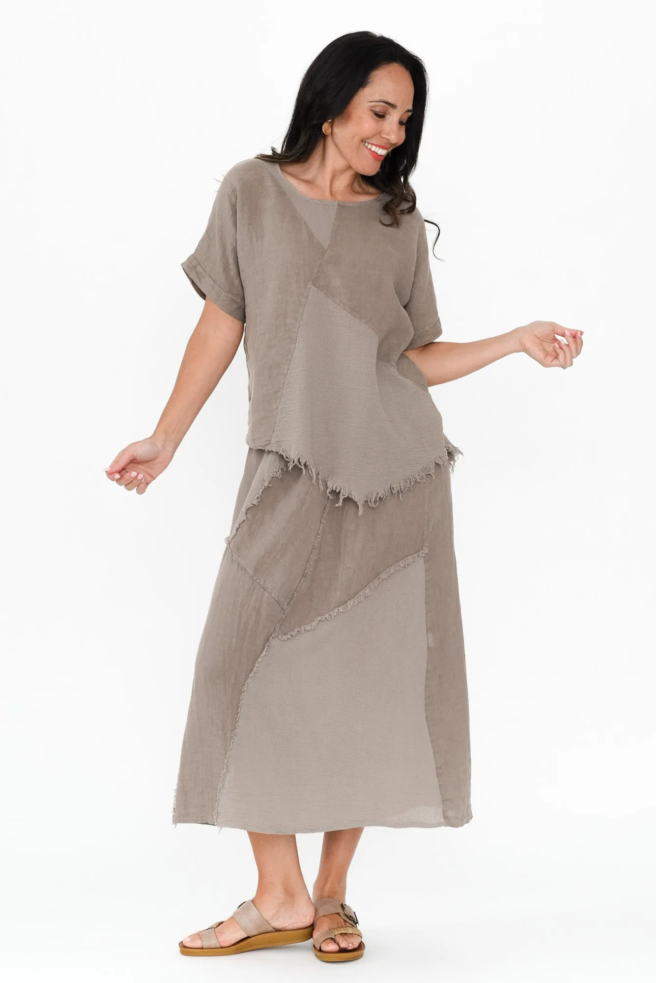 Mikena Taupe Linen Asymmetric Top