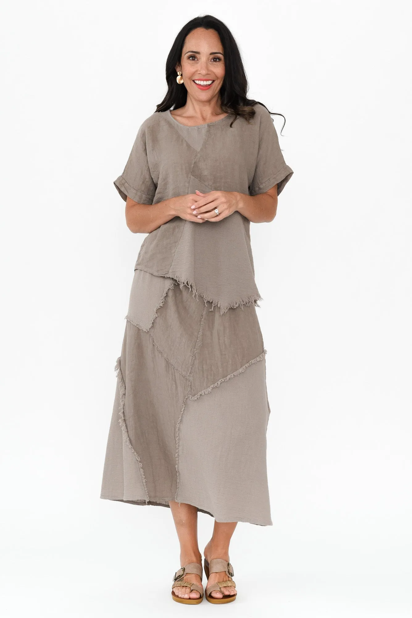 Mikena Taupe Linen Asymmetric Top