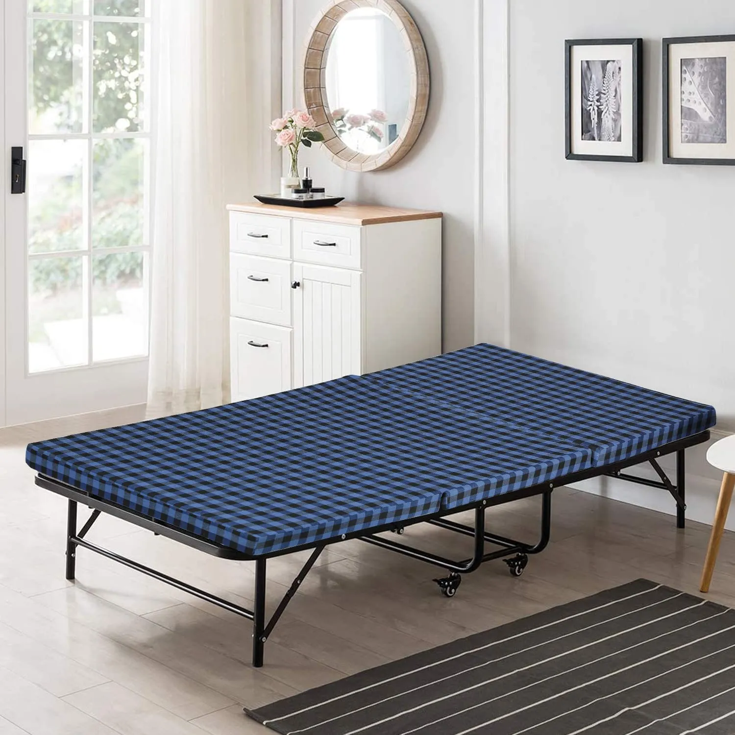 MOROFEEL 2 Inch Three Fold UHD Foam Single Bed Mattress Blue & Black(72X35X2)