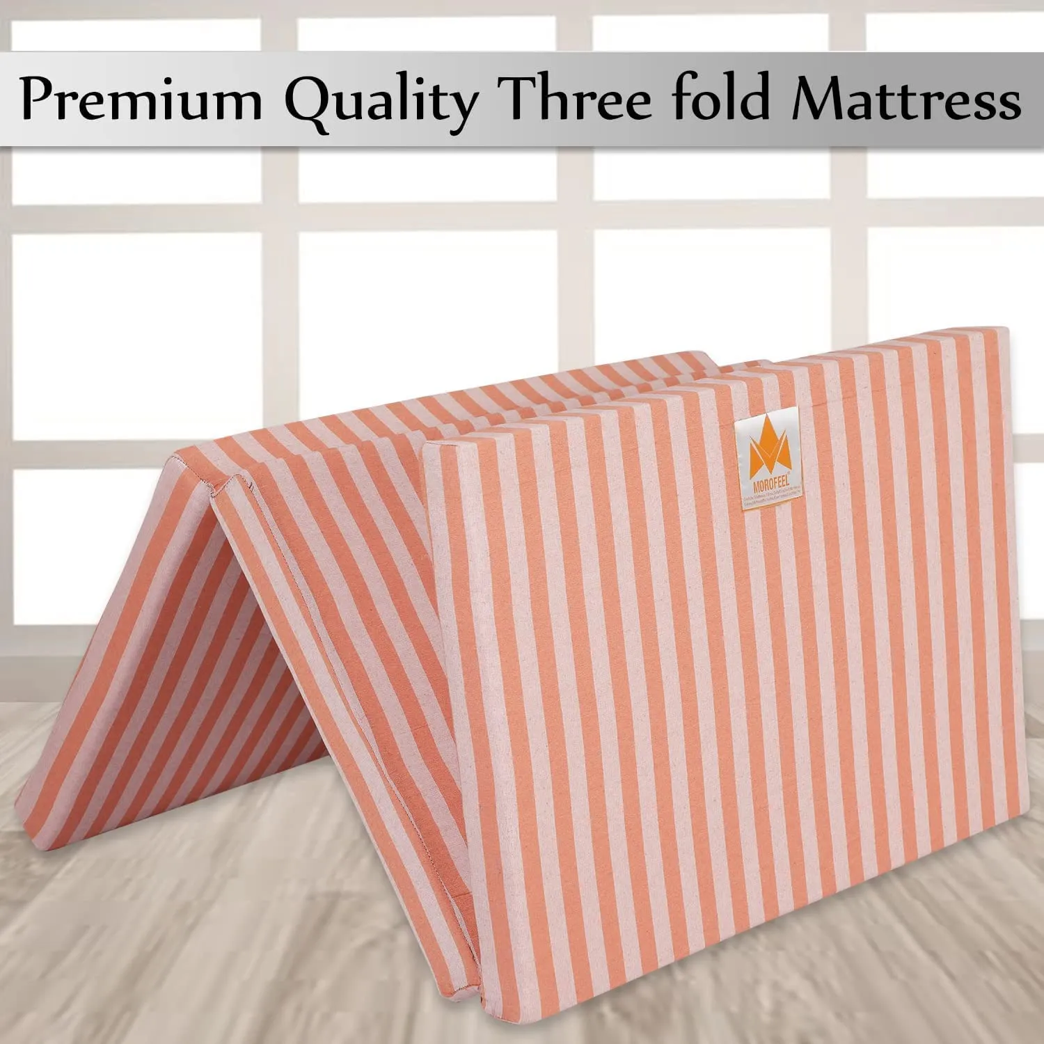 MOROFEEL 3 Inch UHD Foam Three Fold Single Bed Reversible Orange Mattress (72 x 35 x 3) || Foldable Lightweight Gadda for Travel Picnic