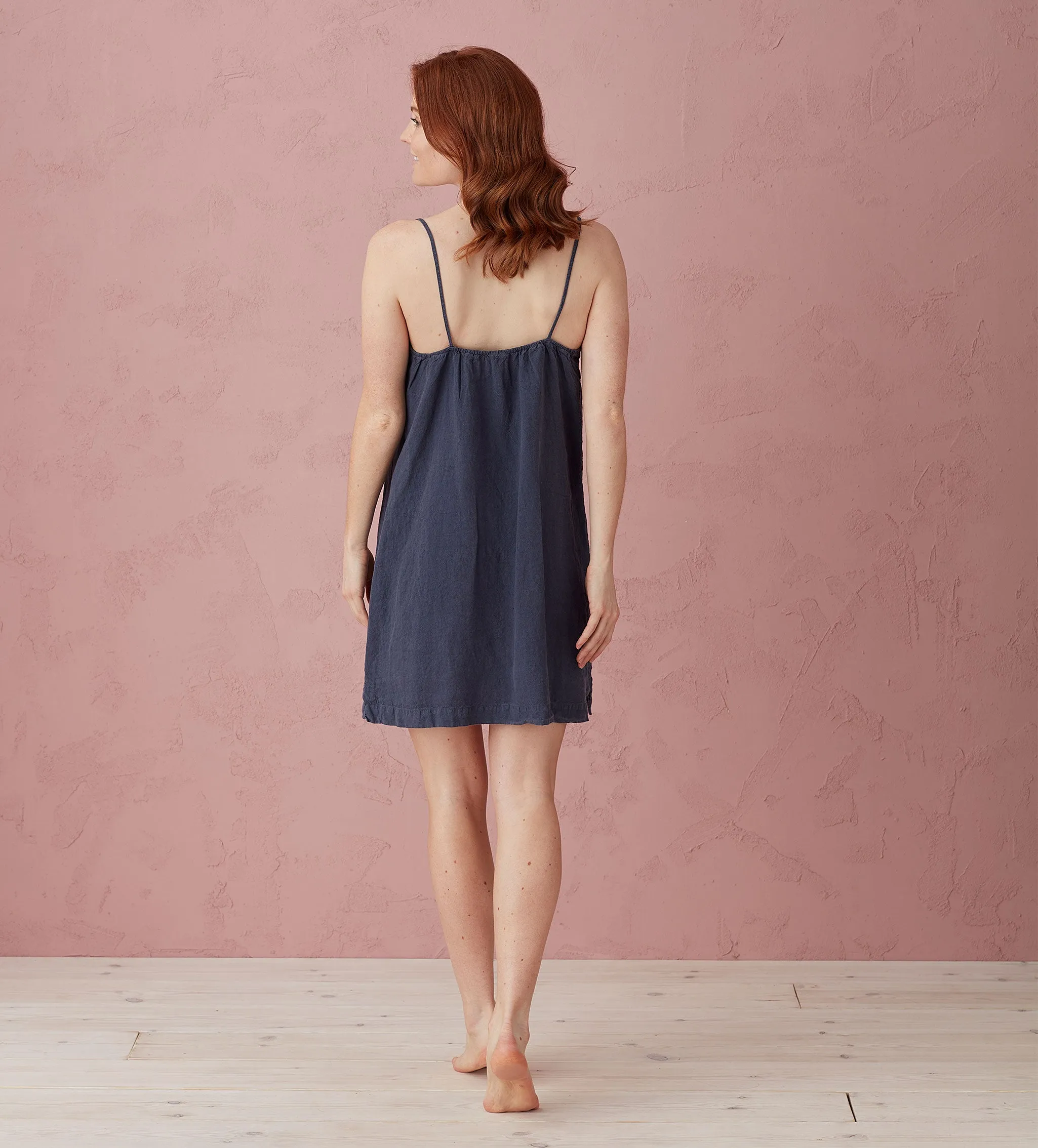 Navy Blue Delilah 100% Linen Short Cami Nightie