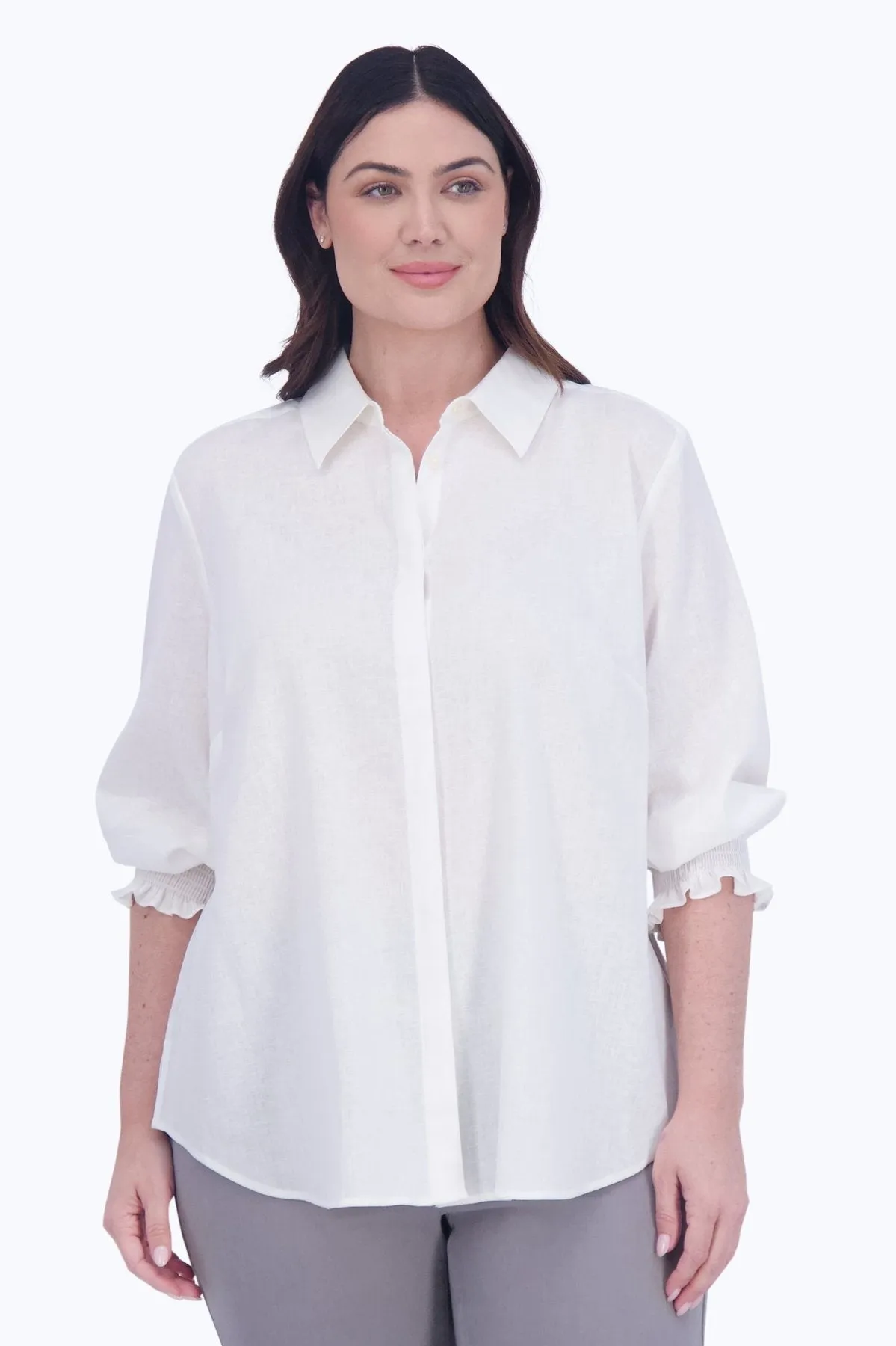 Olivia Plus Easy Care Solid Linen Shirt