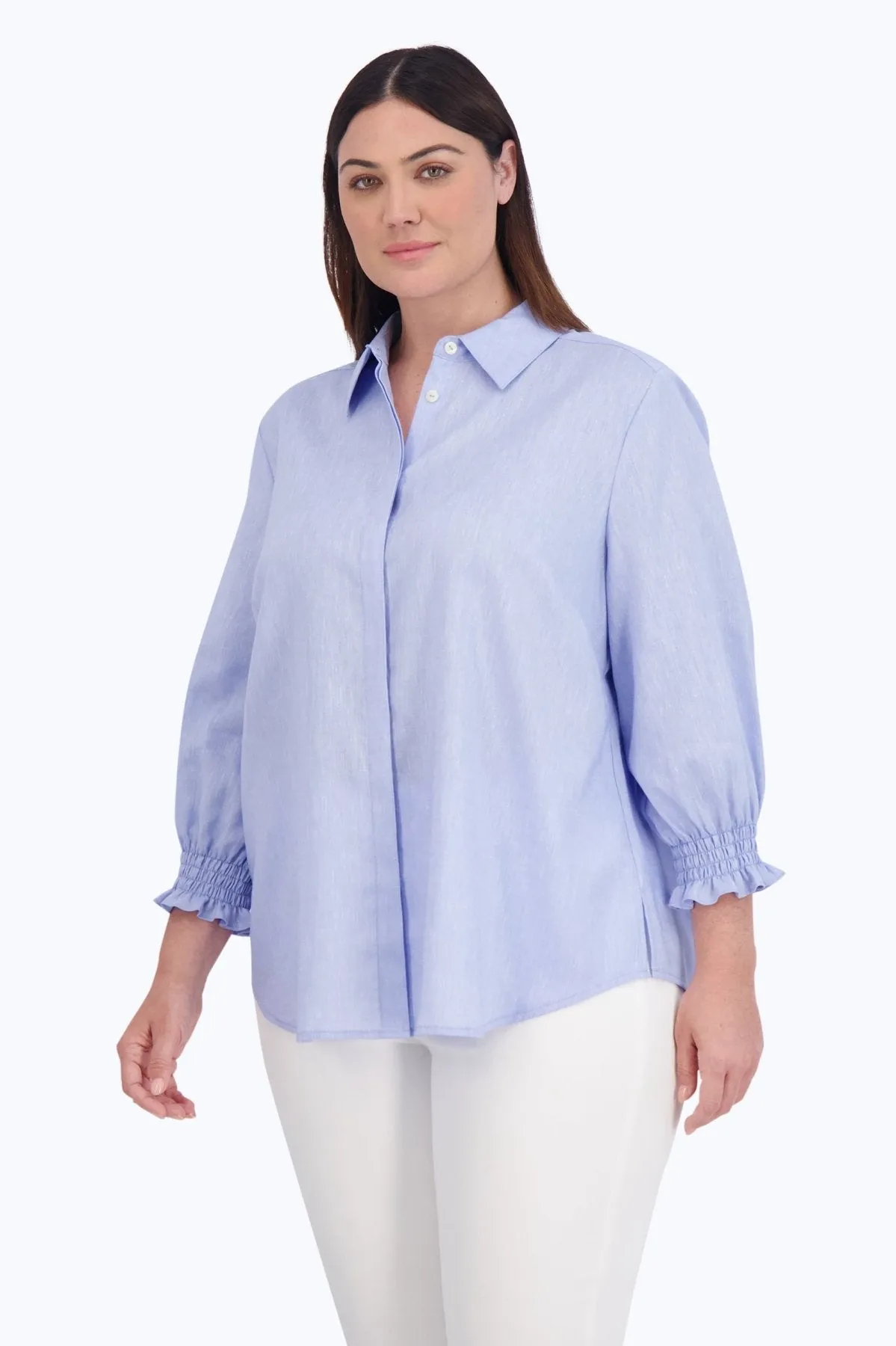 Olivia Plus Easy Care Solid Linen Shirt