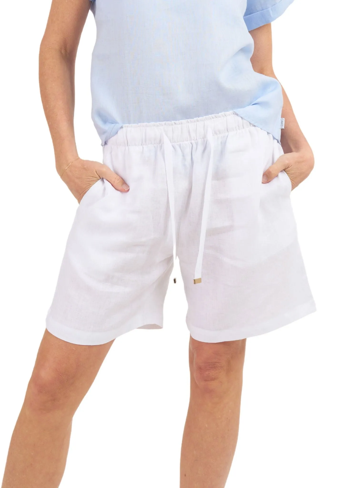 Panthea White Linen Shorts