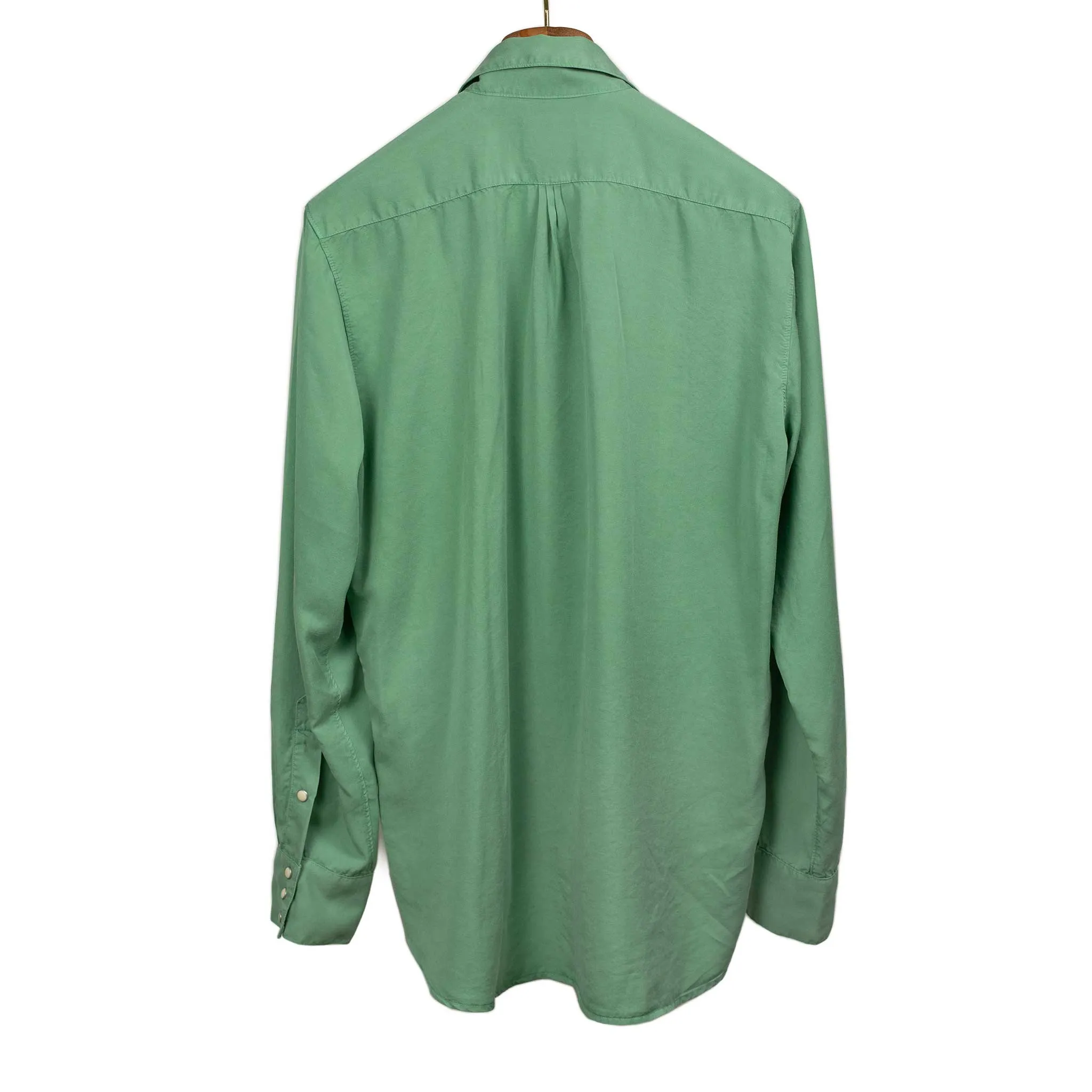 Pearlsnap shirt in celedon green tencel gabardine