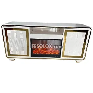 Premium FP002W Fireplace TV Stand with Square Outline and Drawers (White)