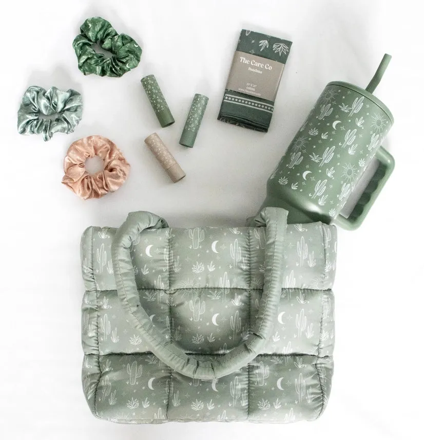 Quilted Puffer Tote Bag, Cactus Cloud Bag