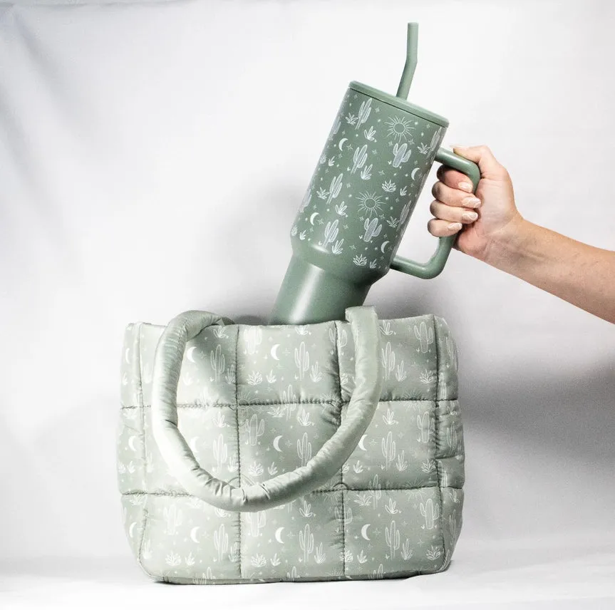 Quilted Puffer Tote Bag, Cactus Cloud Bag