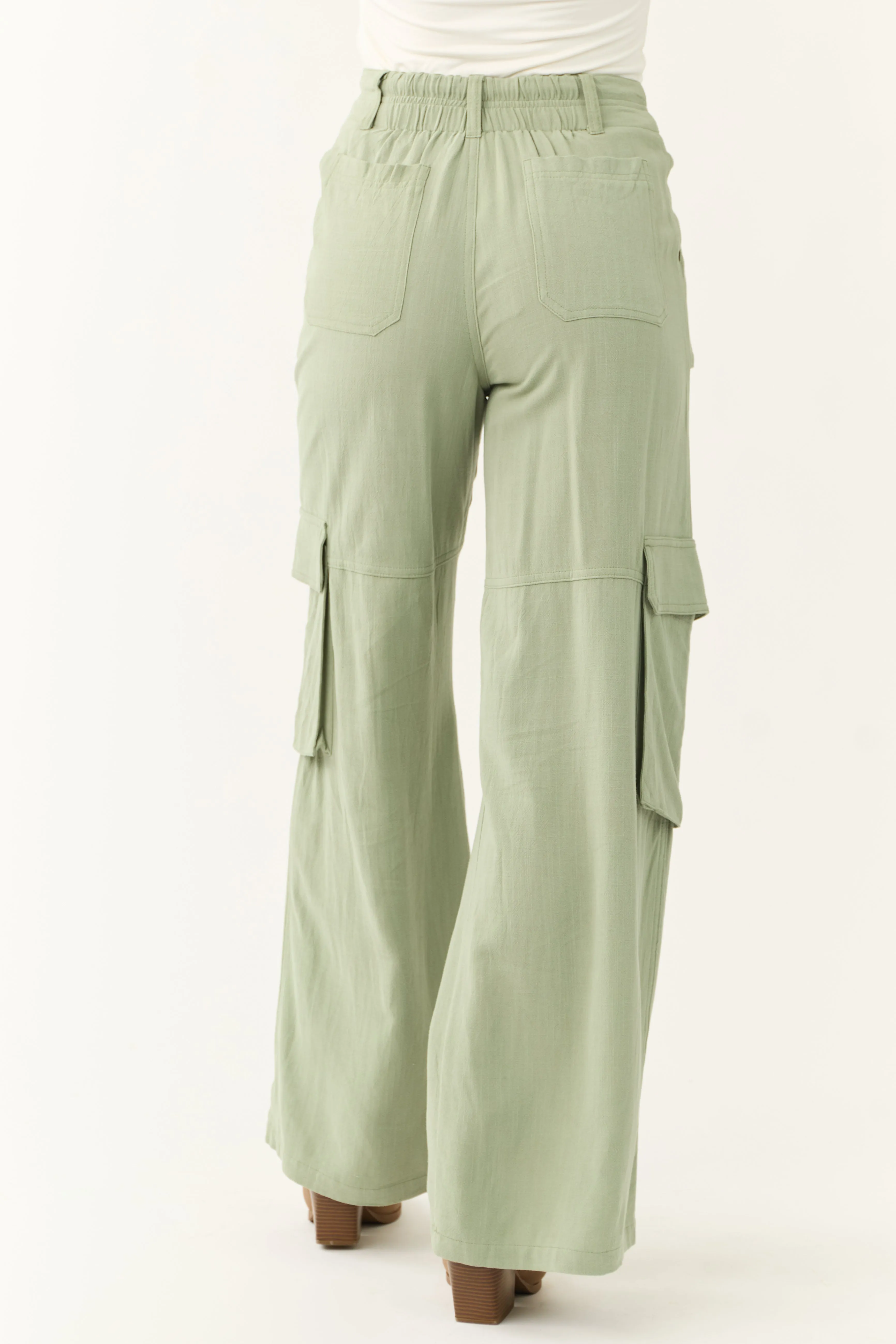 Rich Sage Relaxed Fit Wide Leg Cargo Pants