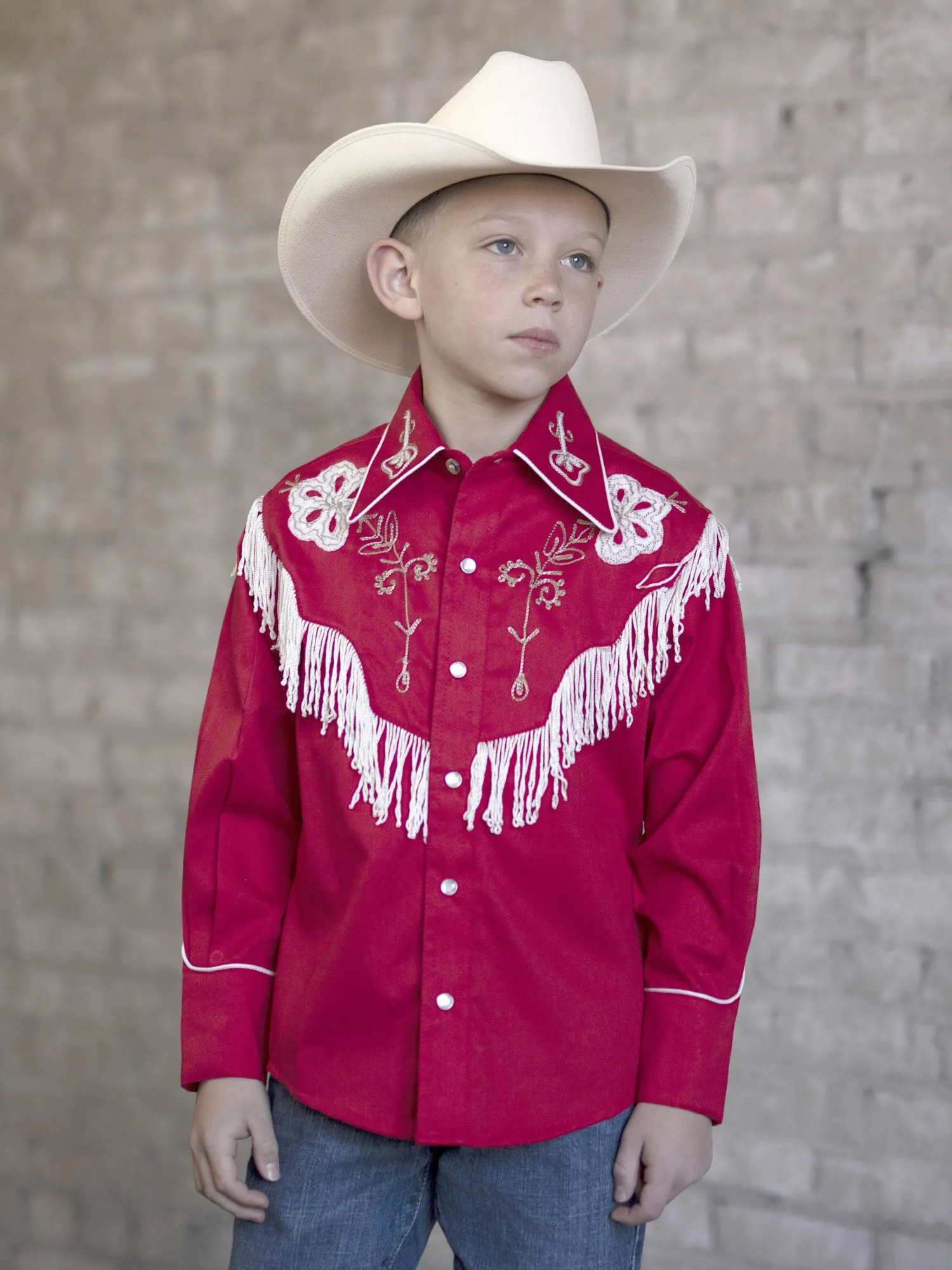 Rockmount Kids Boys Red 100% Cotton Embroidered Fringe L/S Shirt