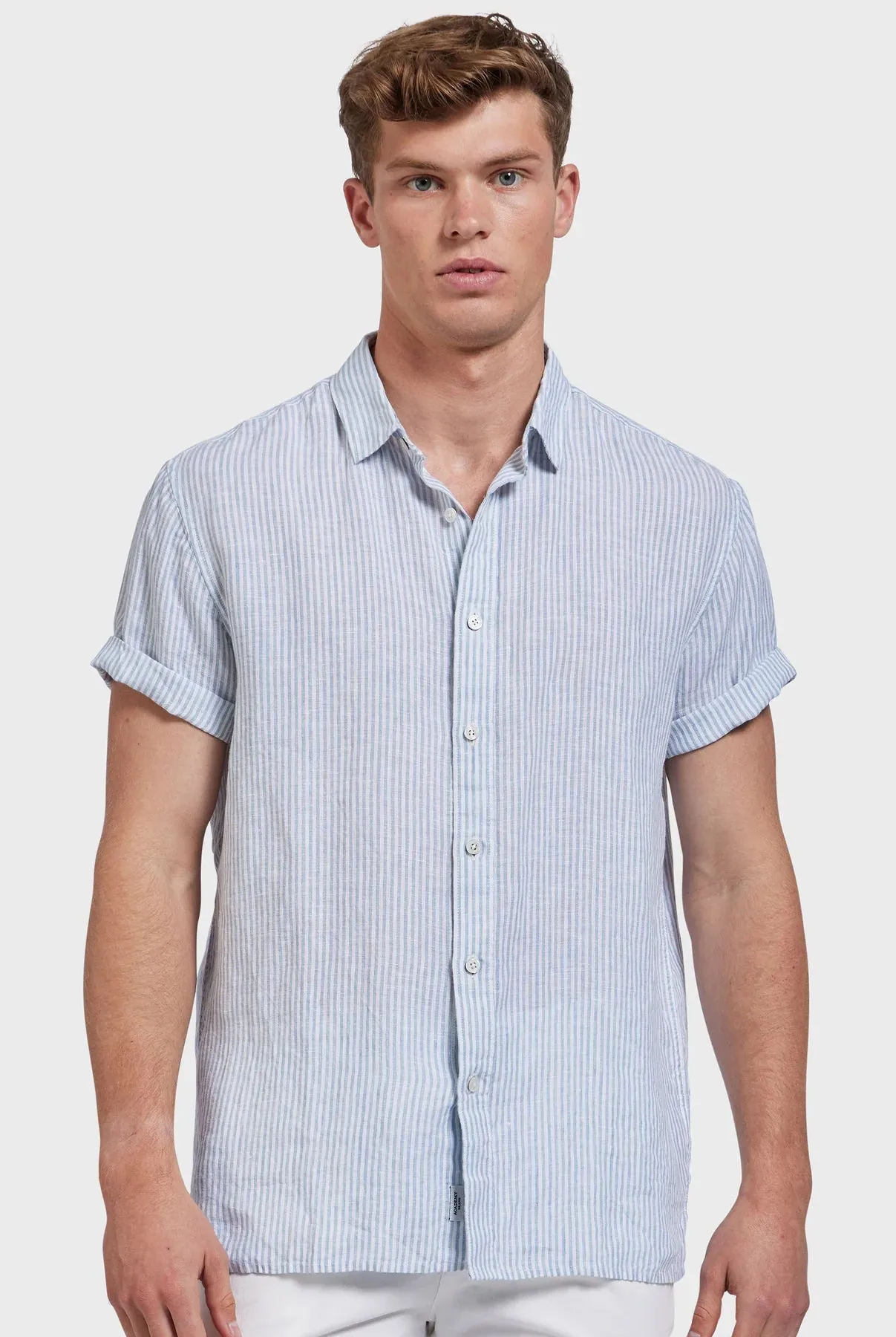 Rory Short Sleeve Linen Shirt in Atlantic Blue