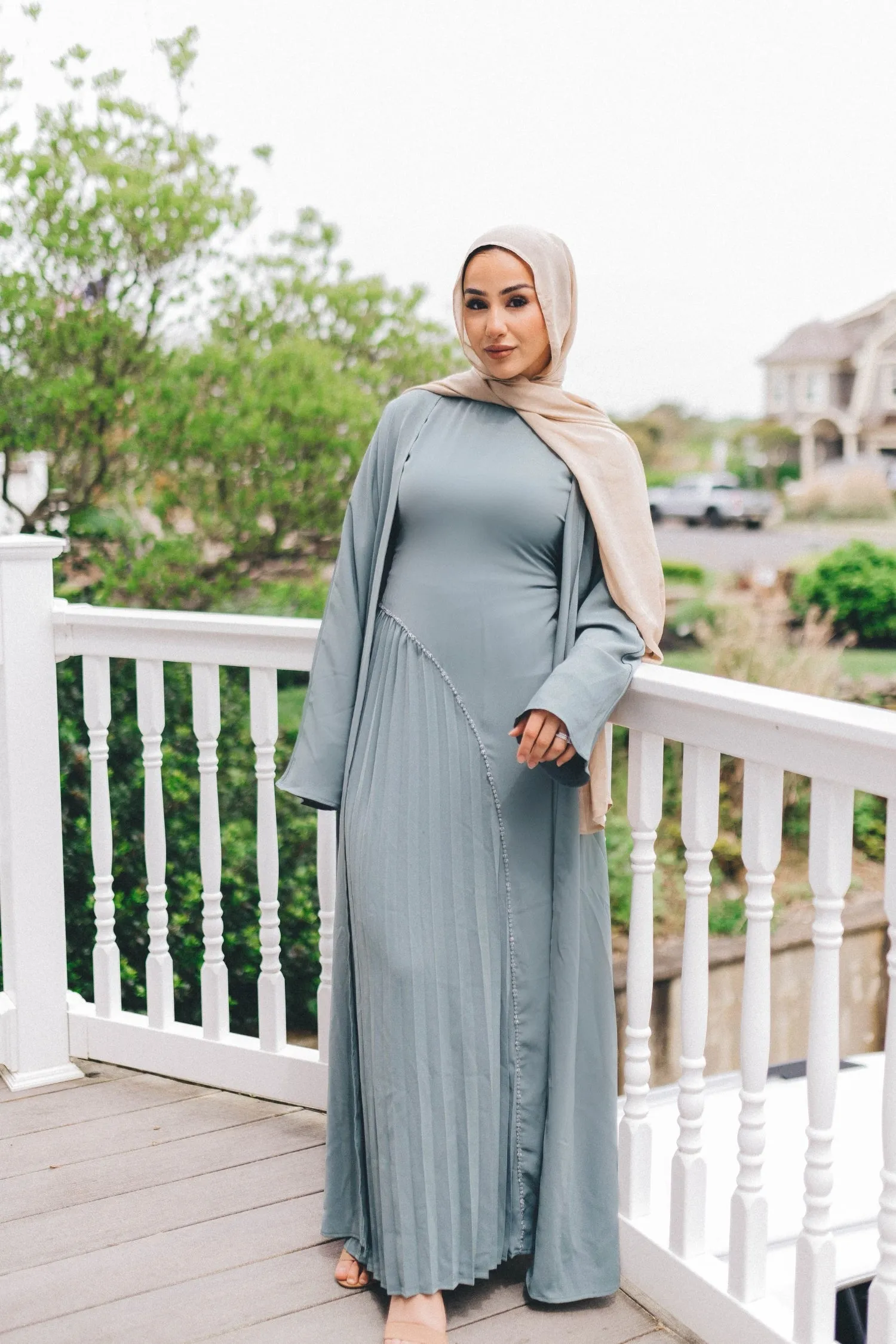 Samira Pleat Abaya Set - Teal