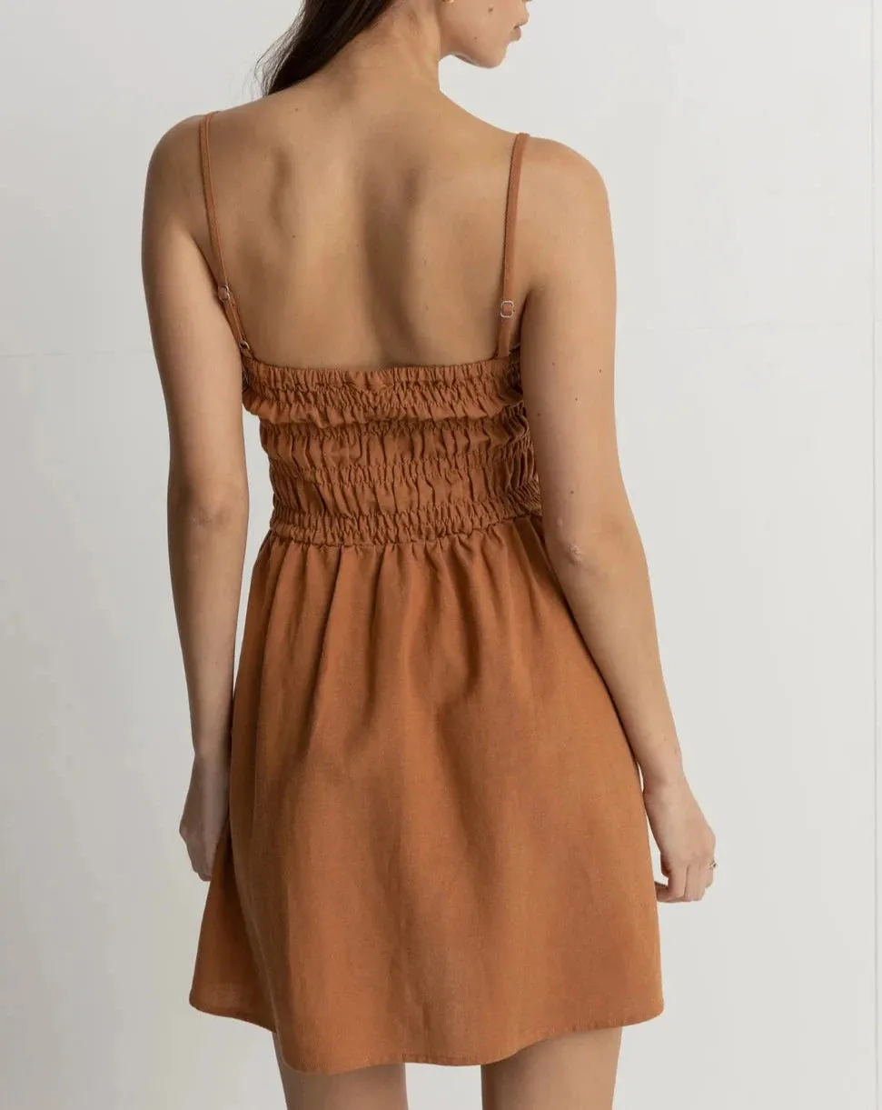 Shirred Mini Dress in Caramel