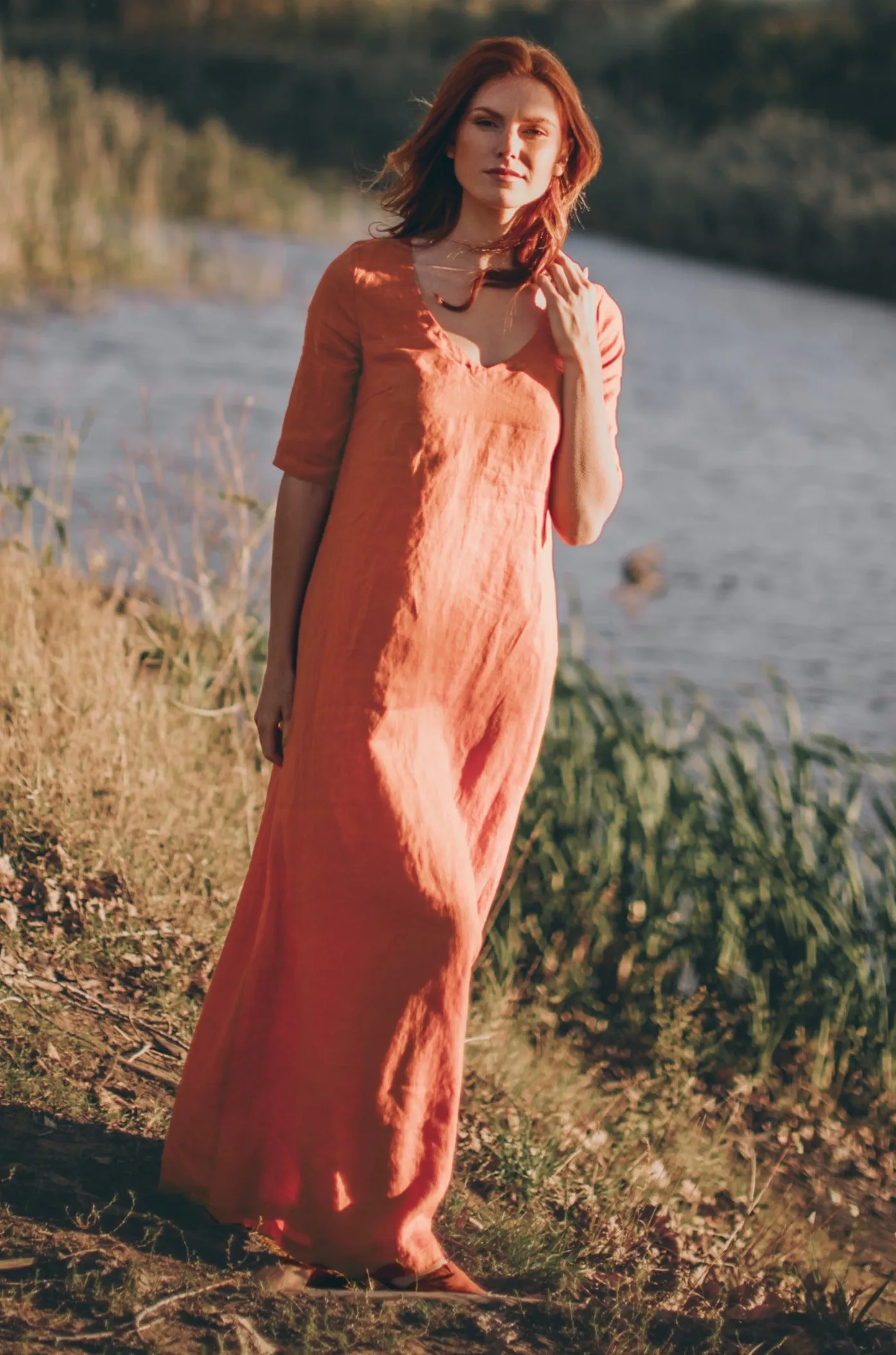 Sleeved Linen Maxi Dress