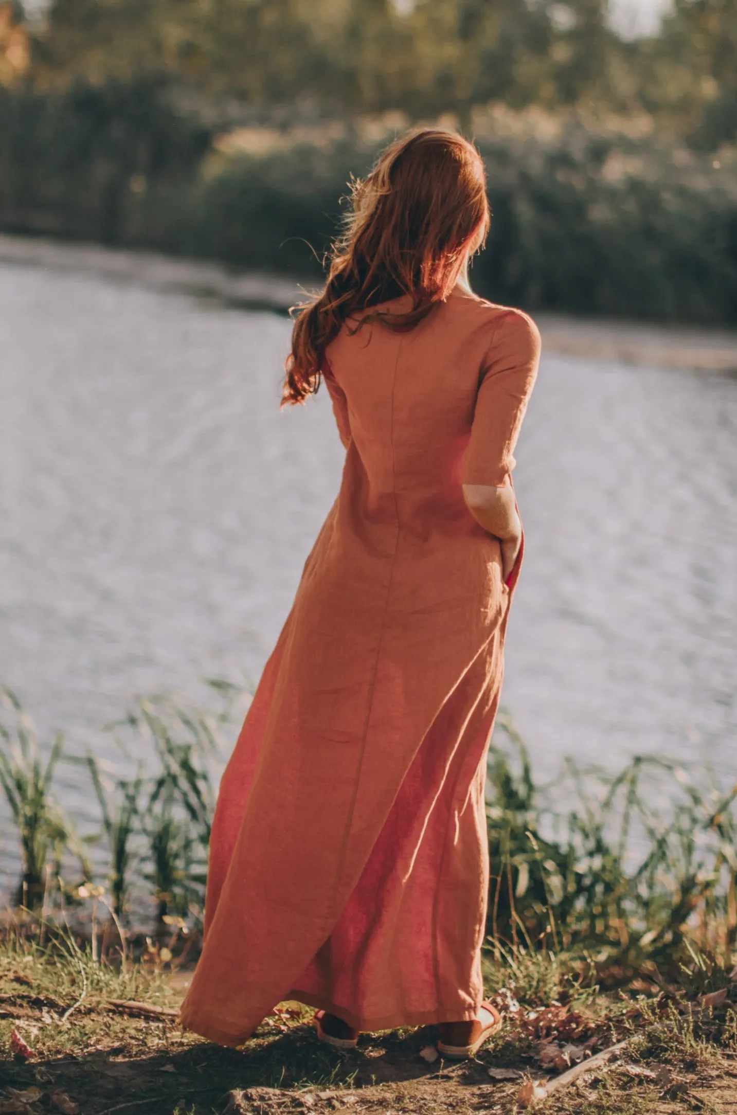 Sleeved Linen Maxi Dress