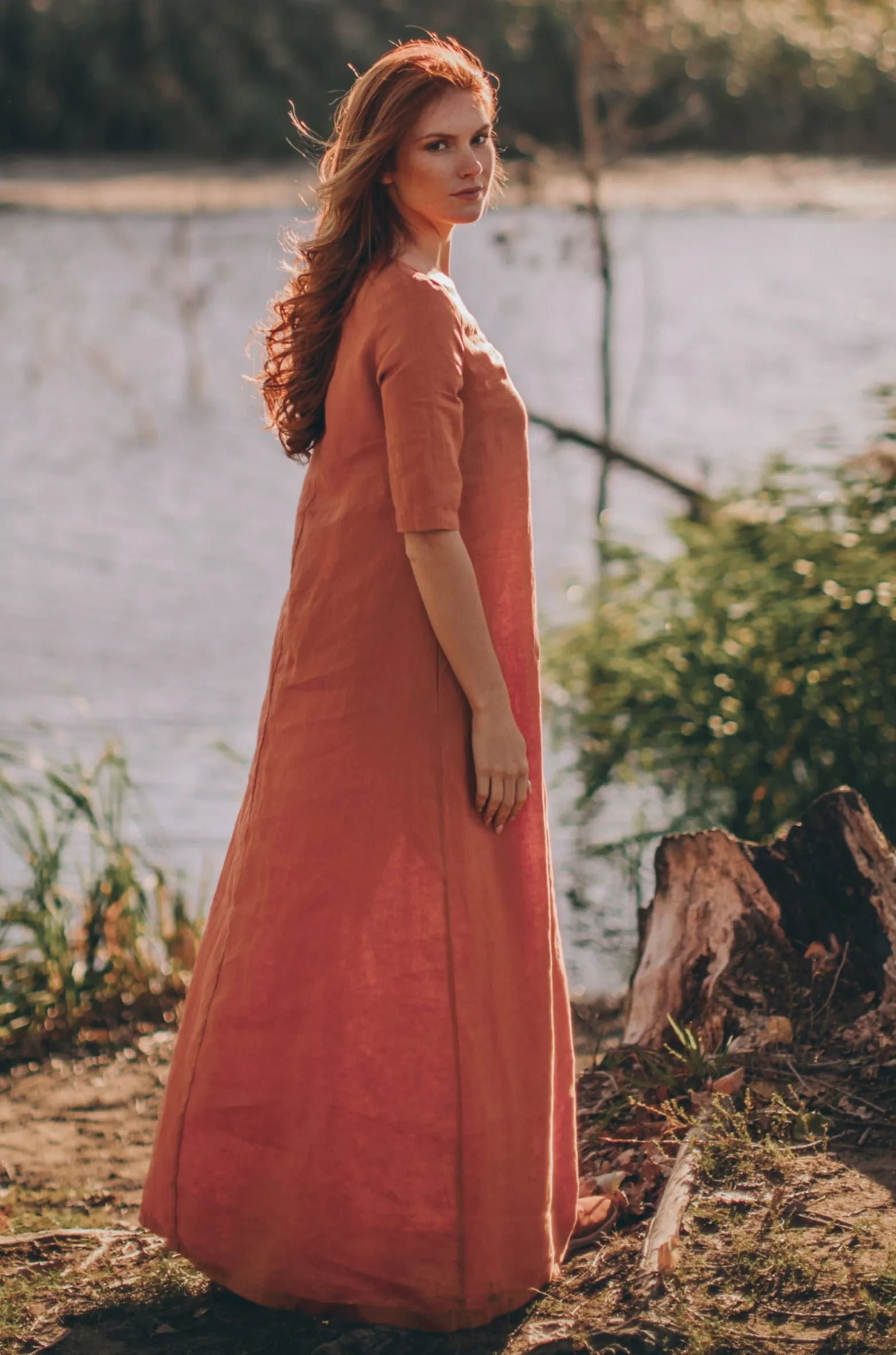 Sleeved Linen Maxi Dress