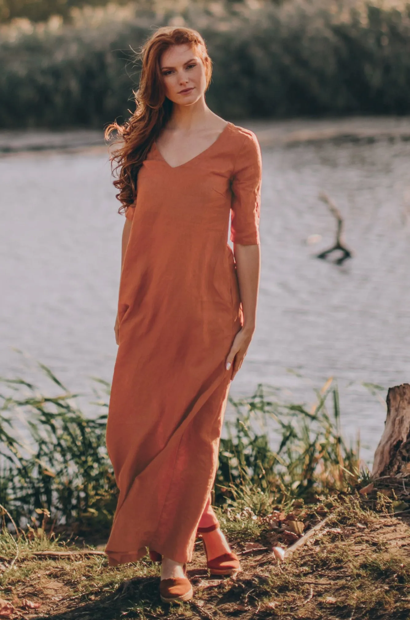 Sleeved Linen Maxi Dress