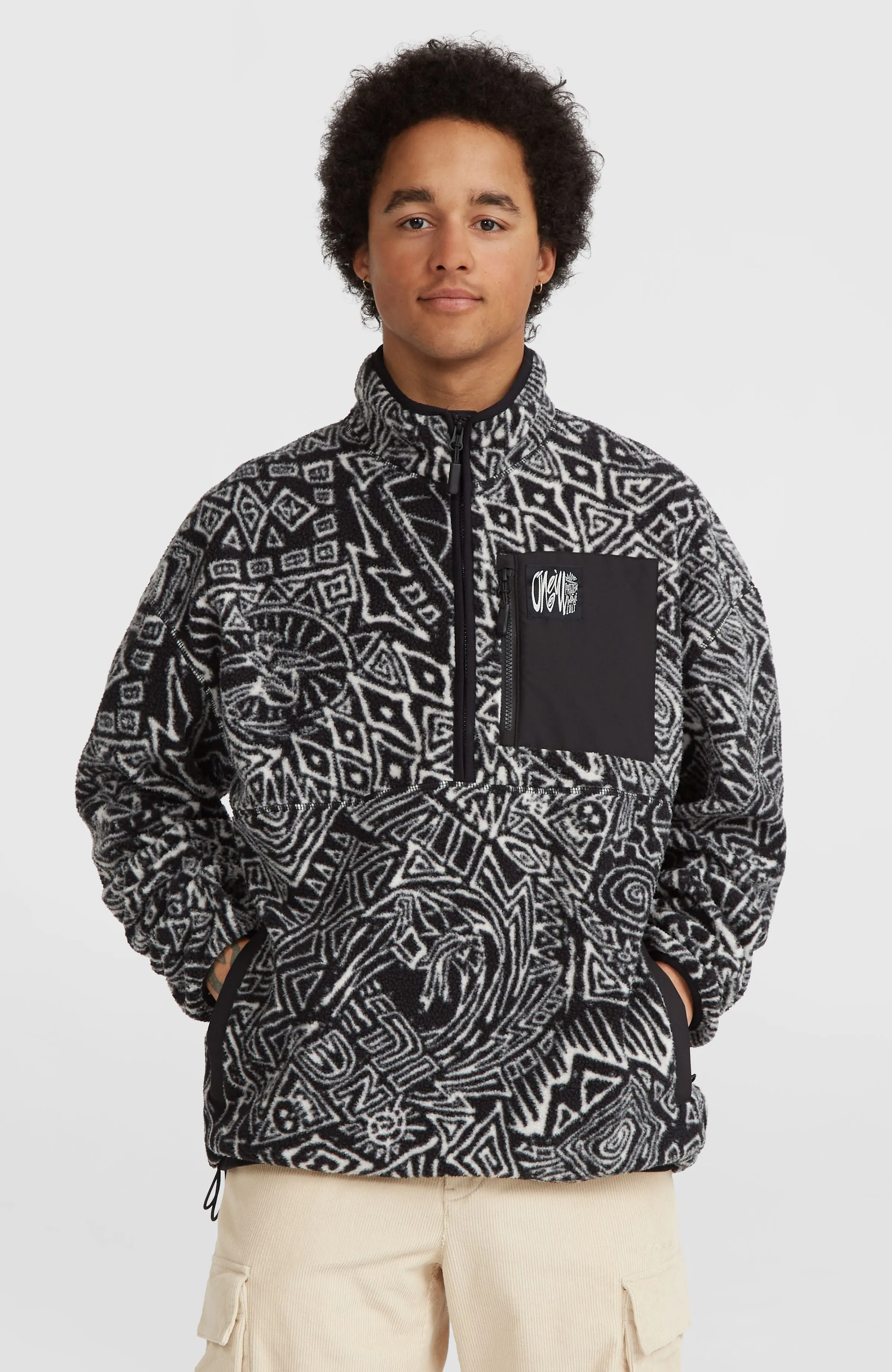 Surf Heroes High-Pile Half-Zip Fleece | White/Black Sketcheritage