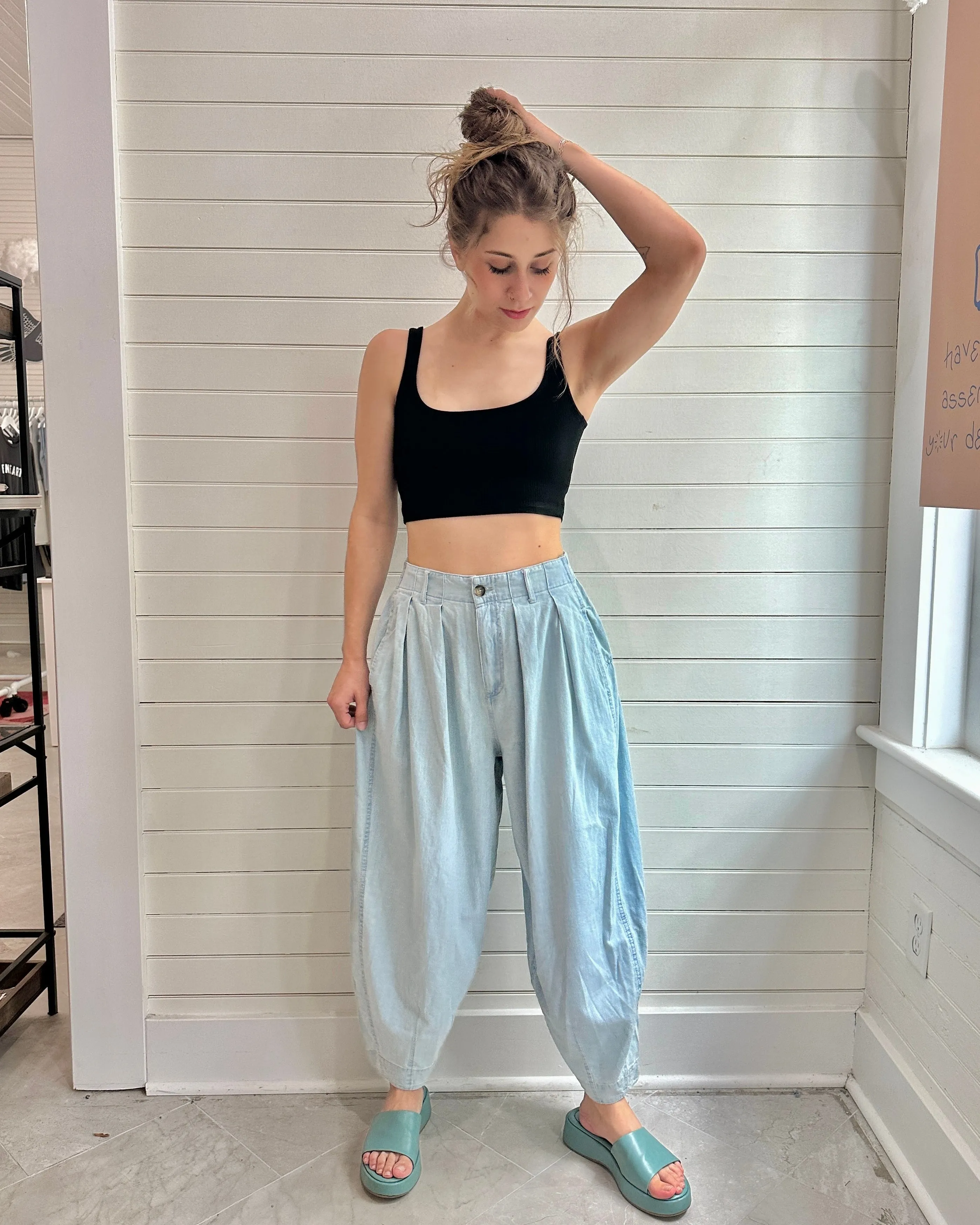 The Quinn Denim Pleat Pants