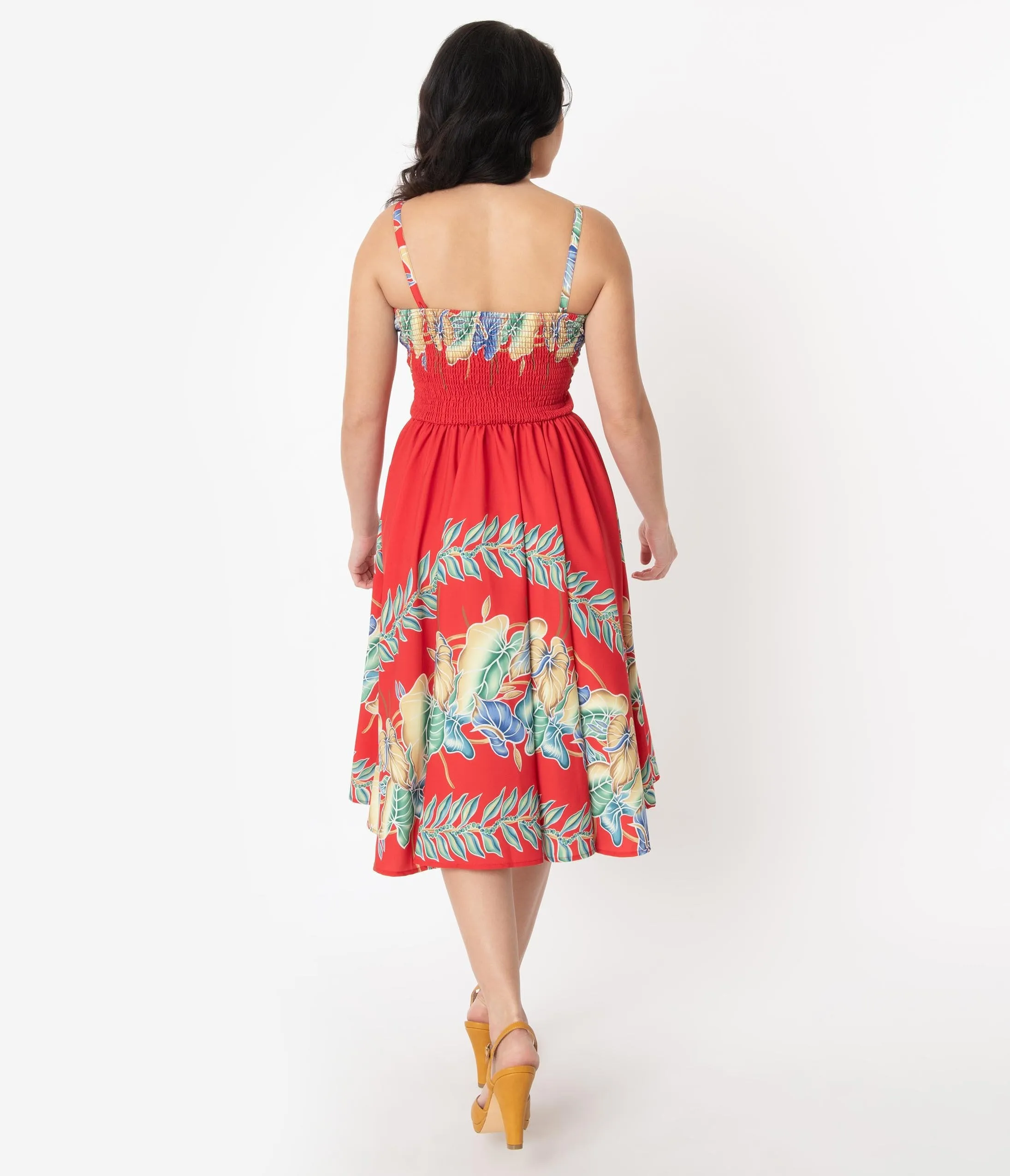 Unique Vintage x Kamehameha Red Hawaiian Print Kalani Swing Dress