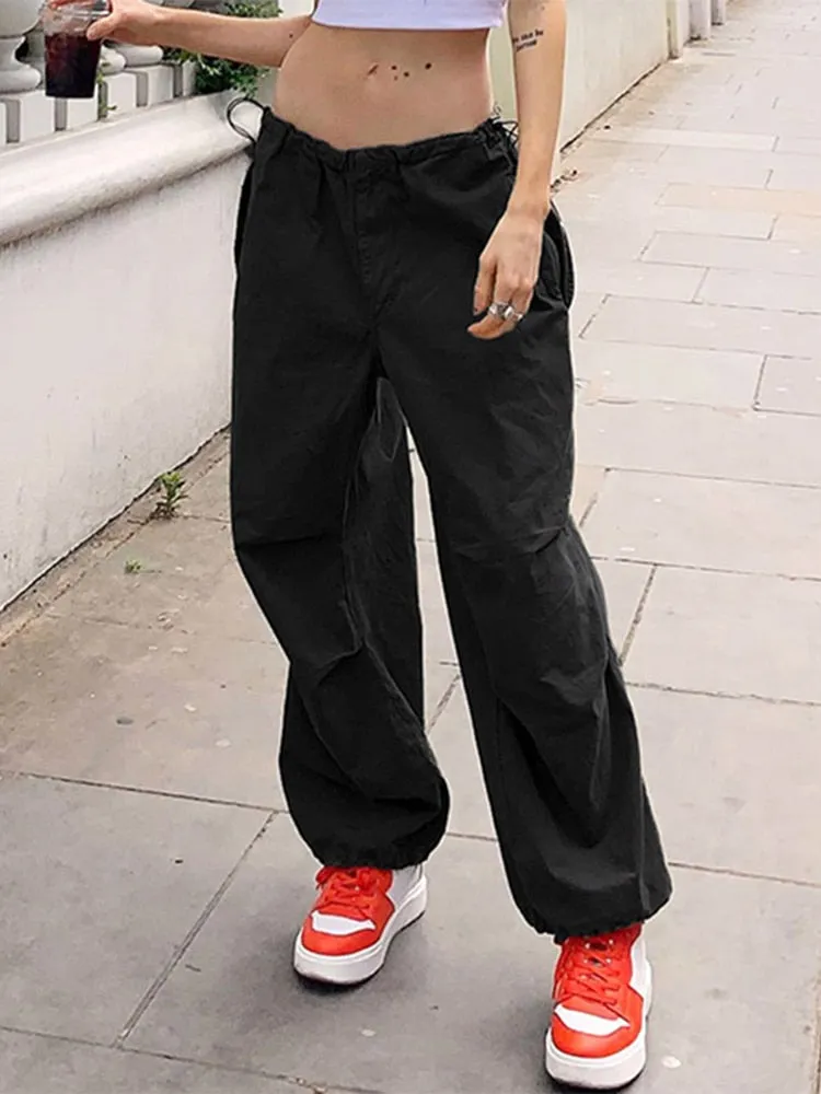 Wenkouban  2023 Casual Drawstring Y2k Pants Cargo Women Low Waist Loose Baggy Joggers Trousers Harajuku Wide Leg Sweatpants