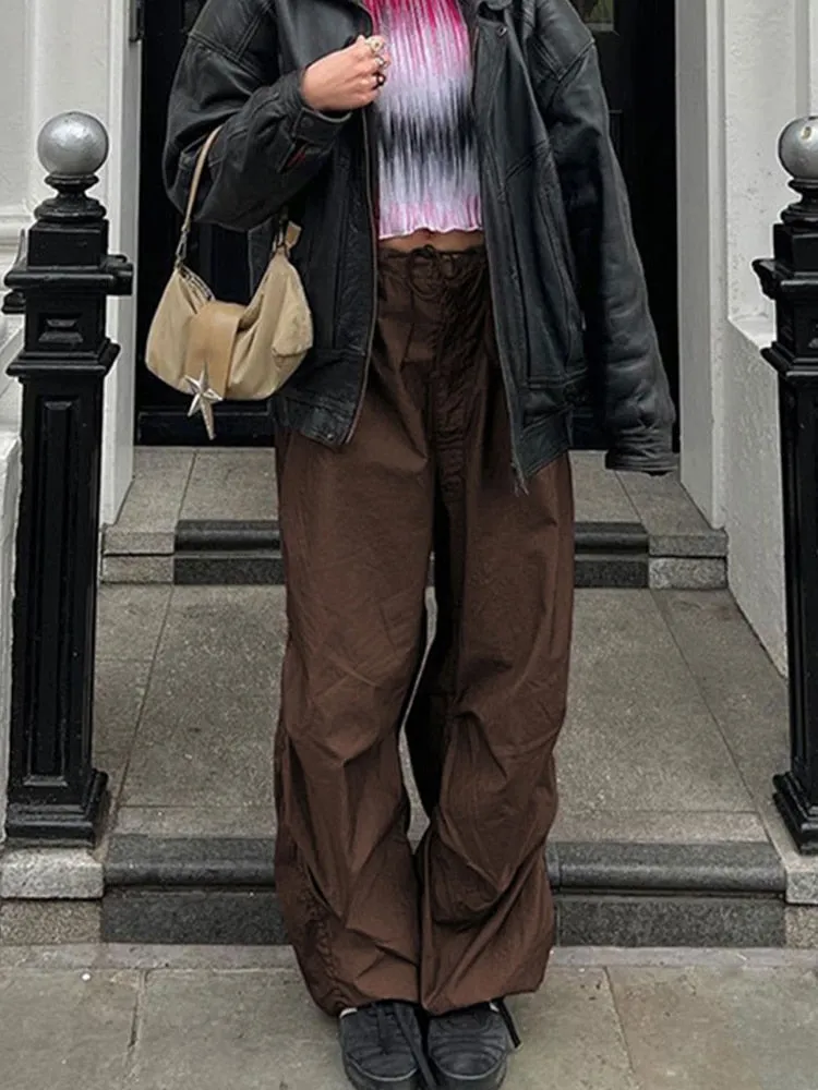 Wenkouban  2023 Casual Drawstring Y2k Pants Cargo Women Low Waist Loose Baggy Joggers Trousers Harajuku Wide Leg Sweatpants