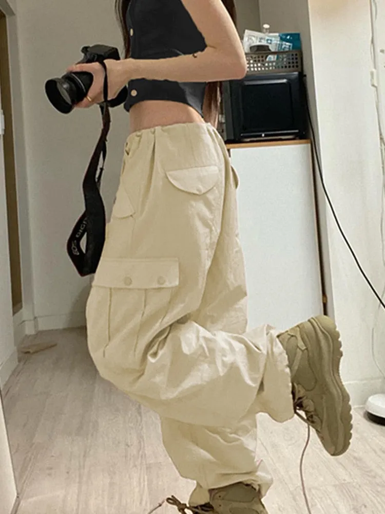 Wenkouban  2023 Casual Drawstring Y2k Pants Cargo Women Low Waist Loose Baggy Joggers Trousers Harajuku Wide Leg Sweatpants