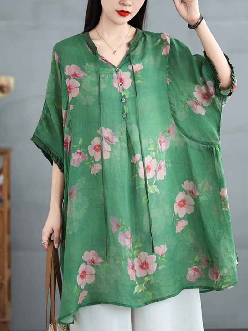 Women's Summer Relaxed and Stylish Printing Flower Tops