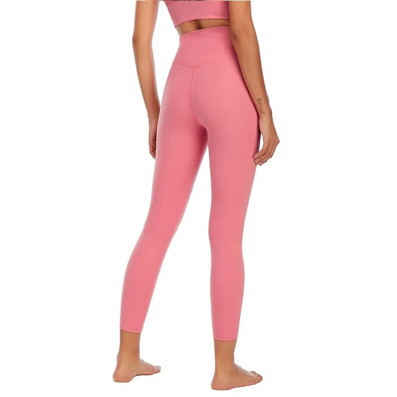 Yoga Leggings High Waist Yoga Pants Women Pink Anti-sweat Fitness Skin Workout Gym Leggings